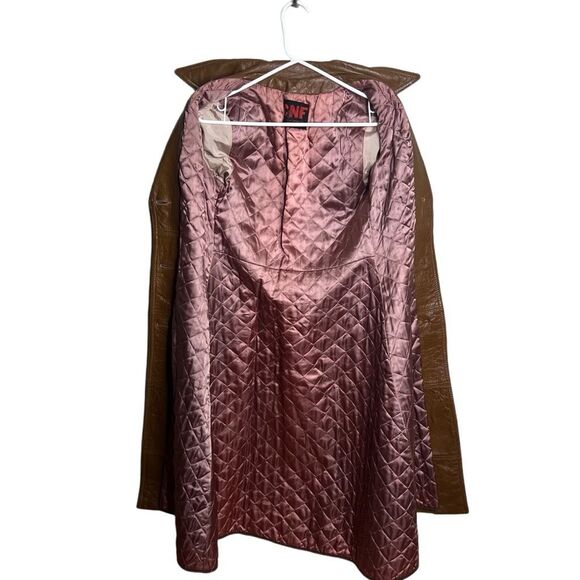 Vintage 70s Leather Wet Look Light Brown Trench Coat Womens - Picture 7 of 8